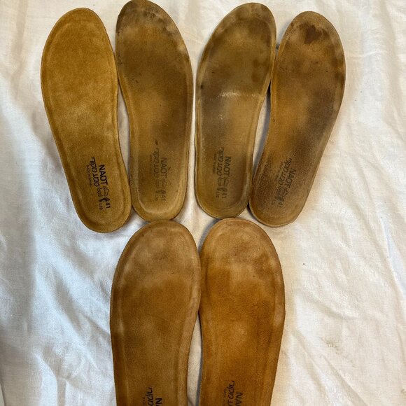 3 Pairs NAOT WOMENS FOOTBEDS Insoles EU 41 US L 10 Replacements -Tan Suede Cork - Picture 1 of 7